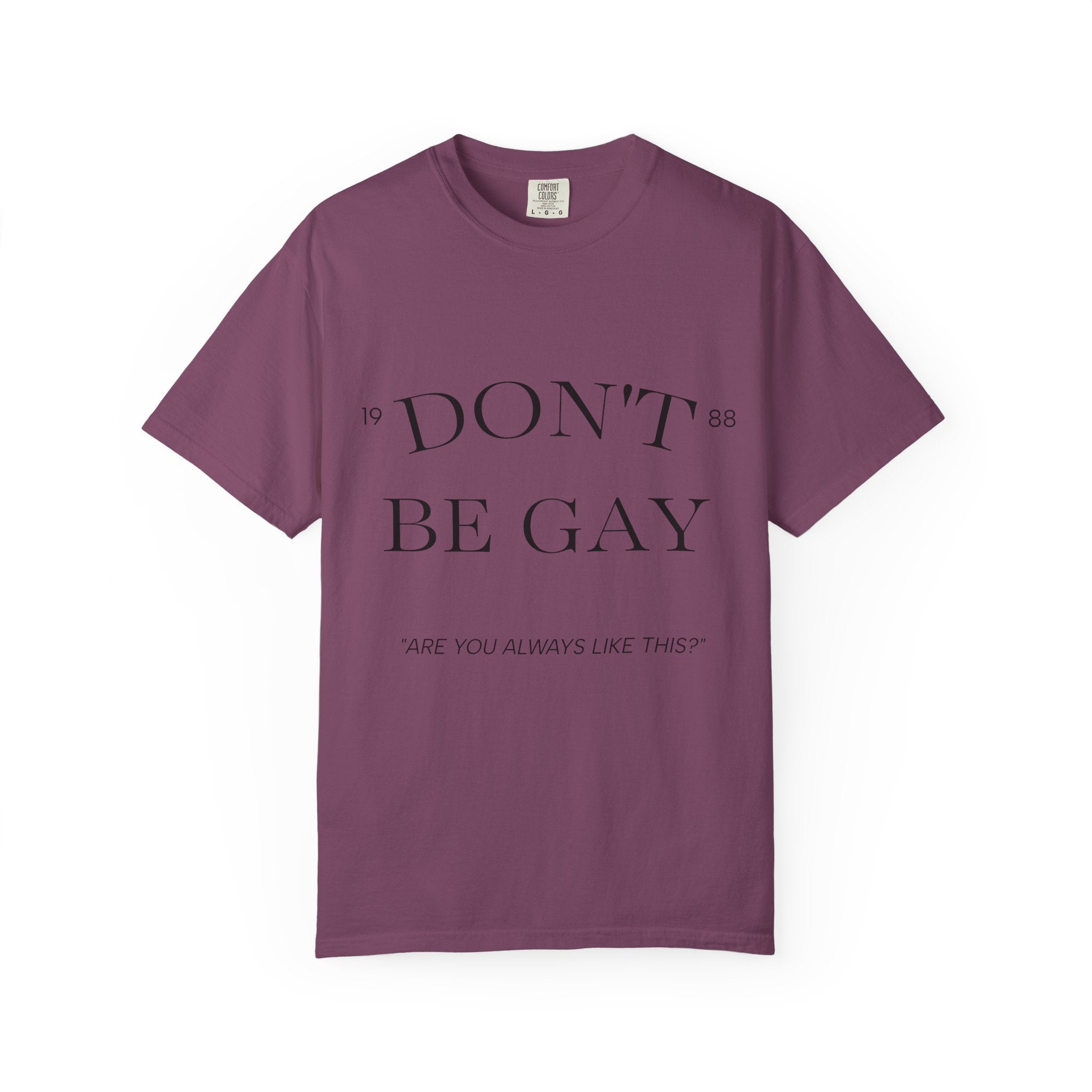 T-Shirt — "DON'T BE GAY" Statement Tee (Minimal Serif Design)